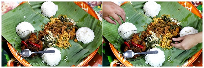 【馬來西亞：麻坡美食】 Homestay Parit Bugis – 到馬來人家中作客吃棕櫚樹葉包的安邦飯(Nasi Ambeng)，第一次用手抓飯入口感覺好新鮮，美味的米飯讓人留下深刻的印象！